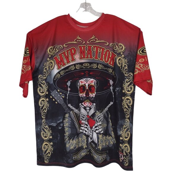 Elite Other - Elite MVP Nation Mens 2XL Red Shirt Polyester Graphic Shirt Dio De Los Muertos